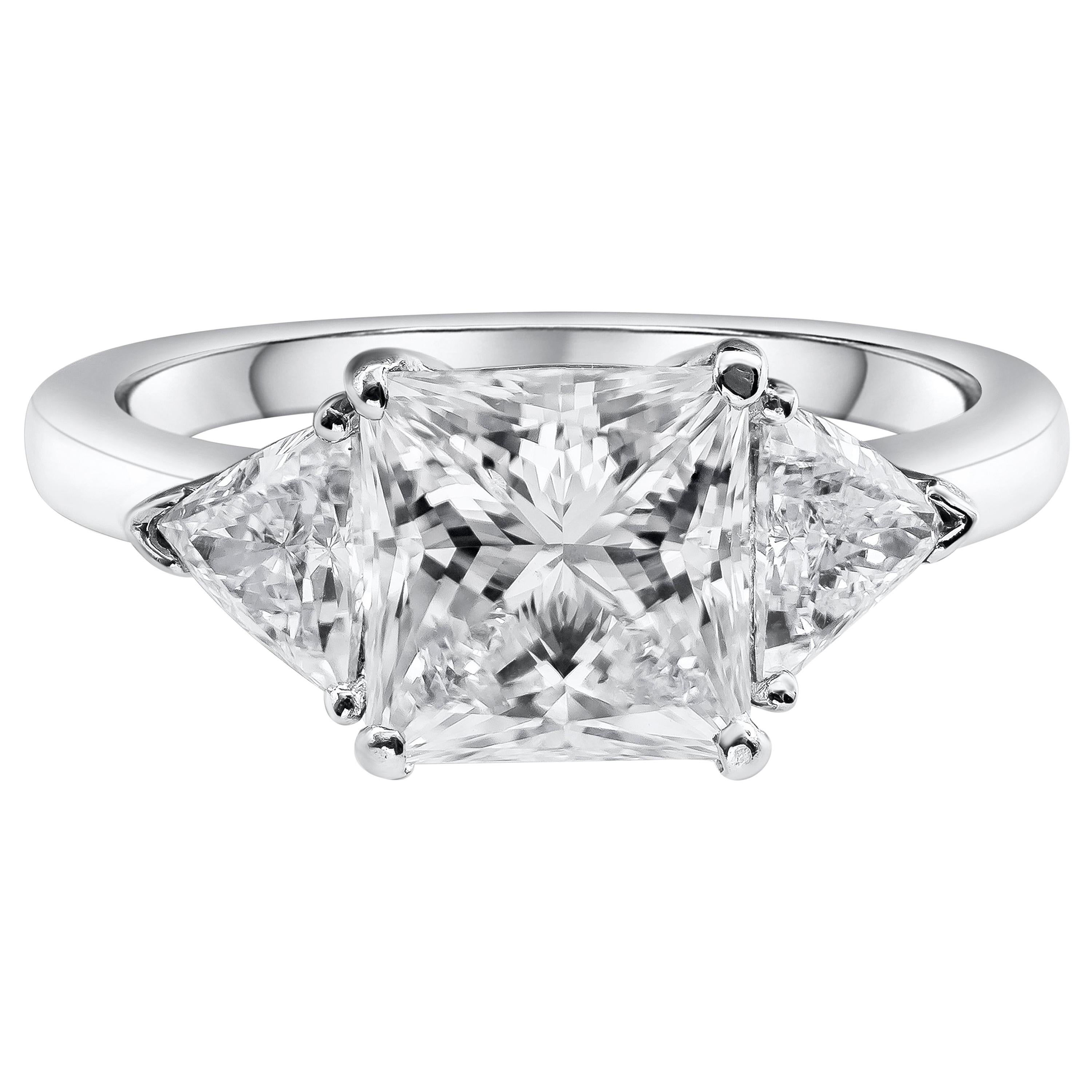 GIA Certified Princess Cut Diamond Three-Stone Engagement Ring