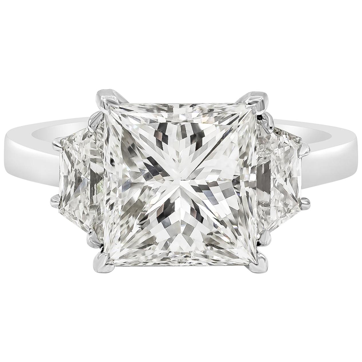 Roman Malakov, GIA Certified Princess Cut Diamond Three-Stone Engagement Ring For Sale