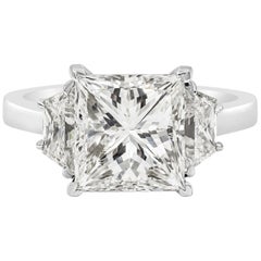 GIA Certified 4.03 Carats Princess Cut Diamond Three-Stone Engagement Ring