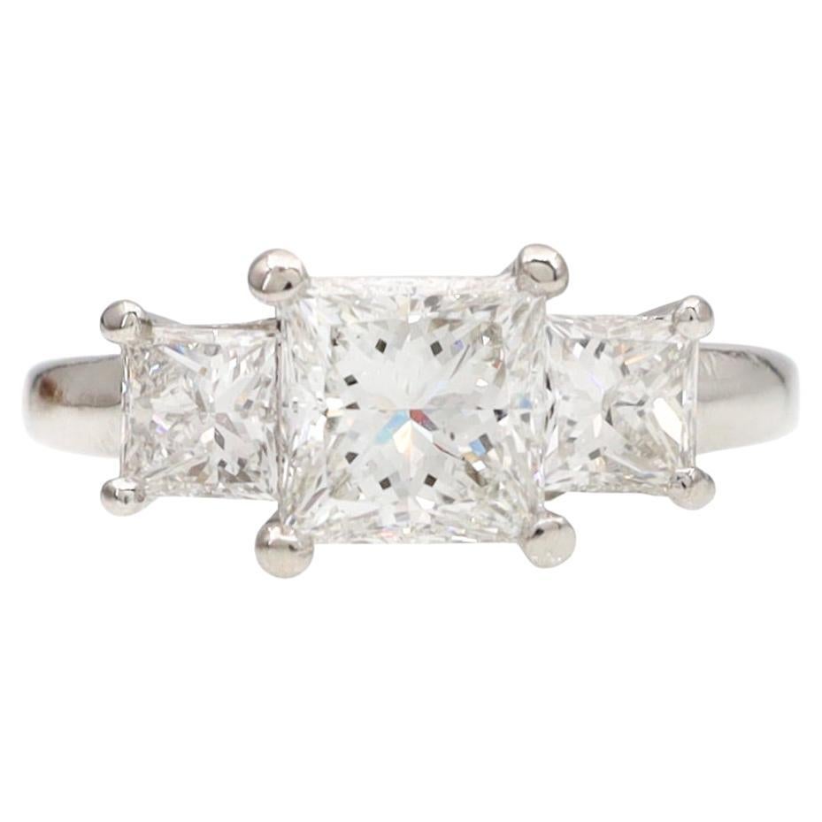 GIA Certified Princess Cut Diamond Three Stone Engagement Ring