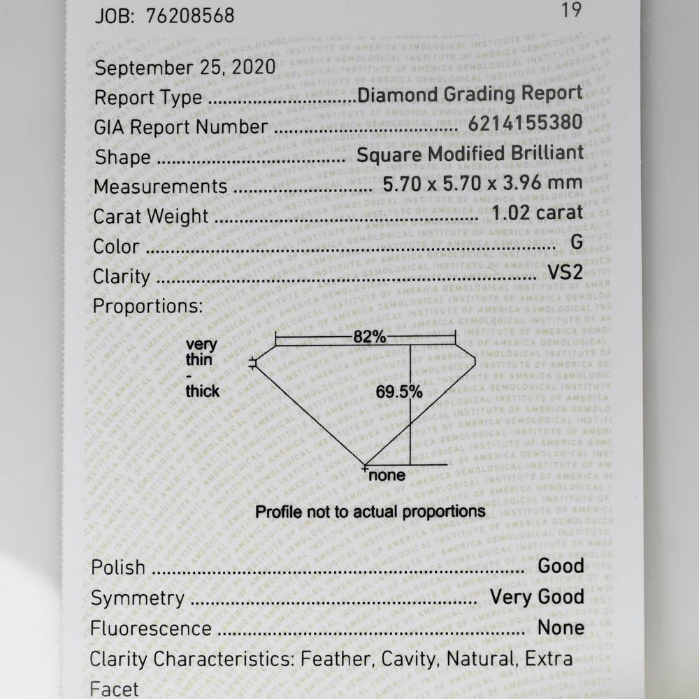 Taille princesse GIA Certified Princess Cut Loose Diamond 1.02ct en vente