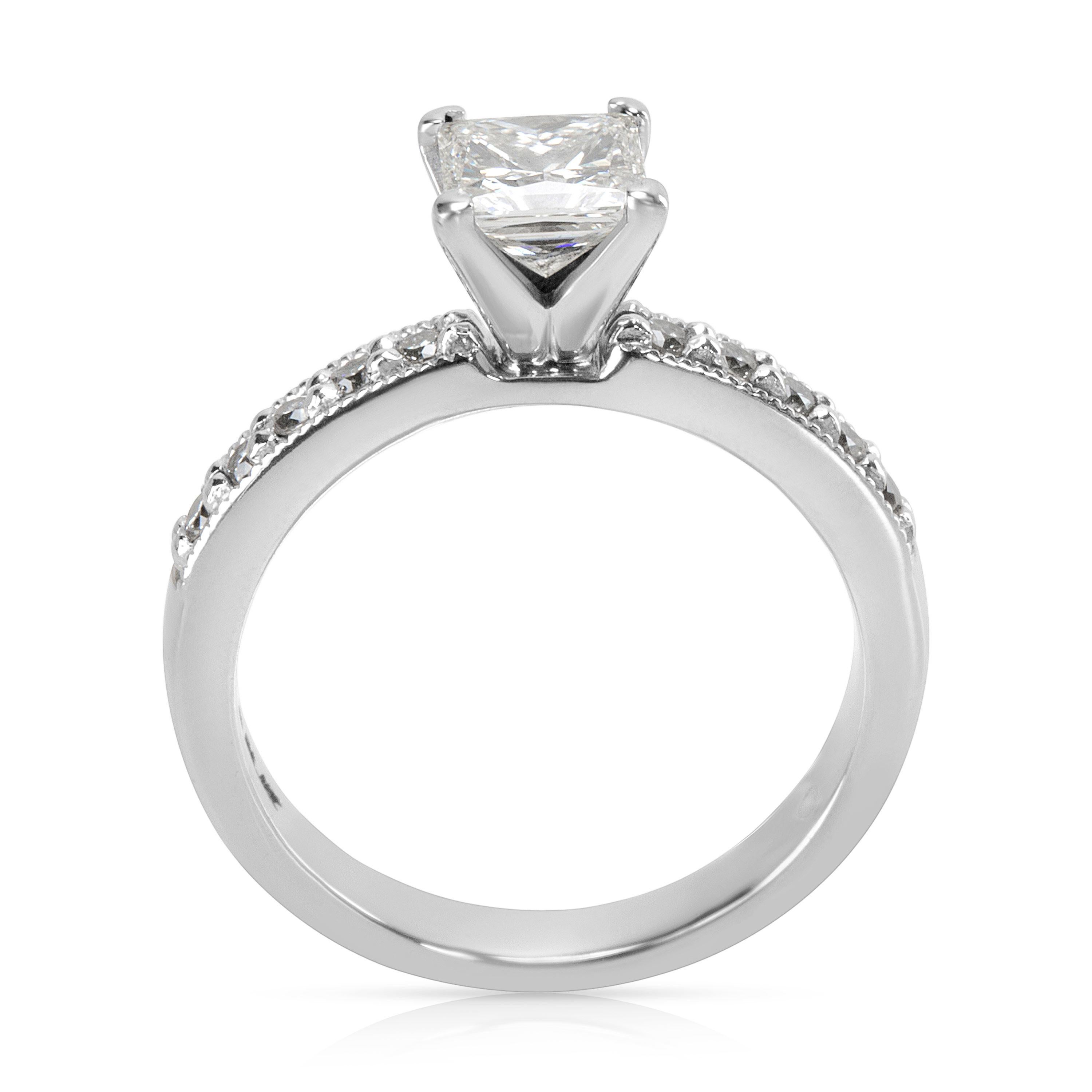 Women's GIA Certified Princess Diamond Engagement Ring in Platinum 1.12 Carat Ring