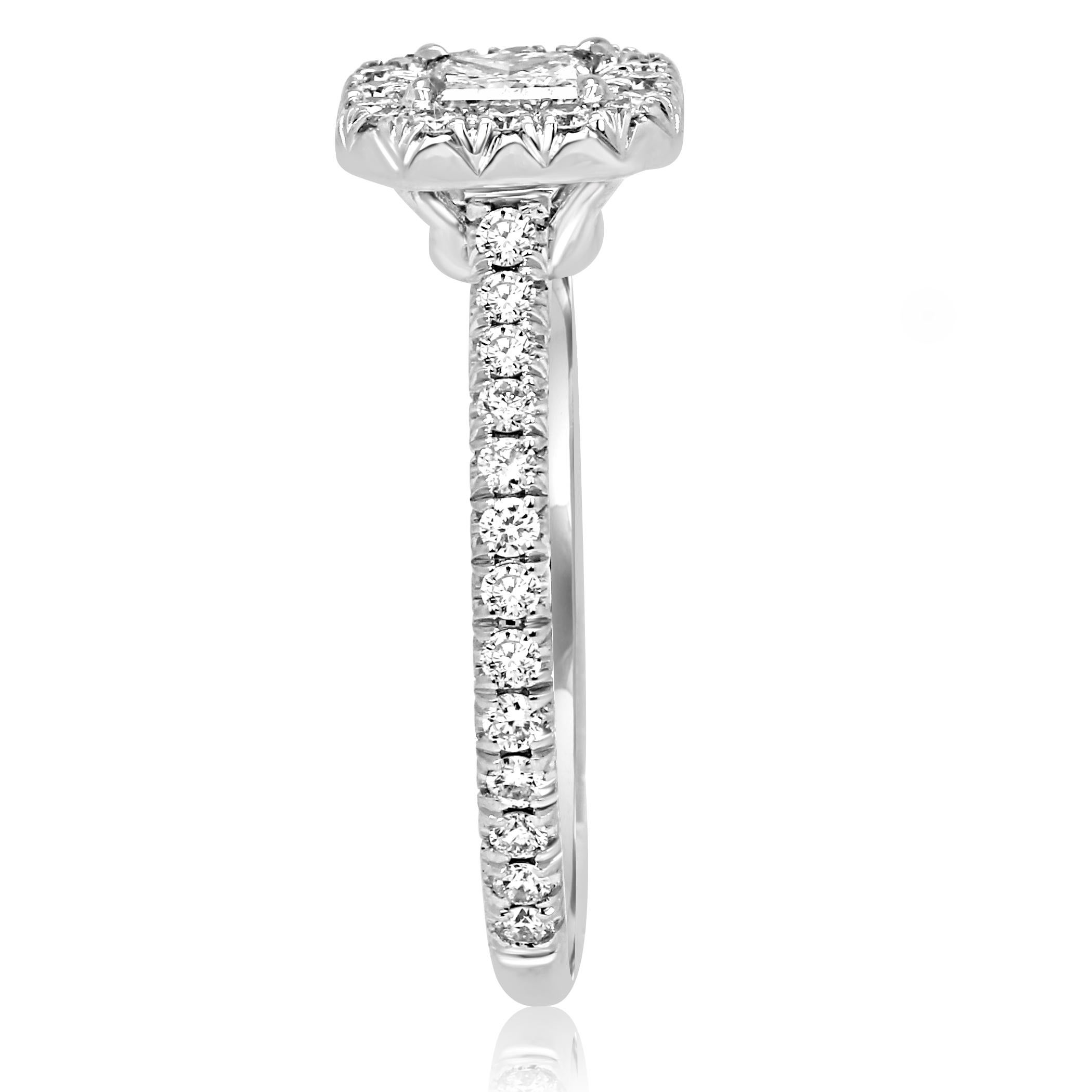 Princess Cut GIA Certified Princess Diamond Halo 0.93 Carat White Gold Engagement Bridal Ring