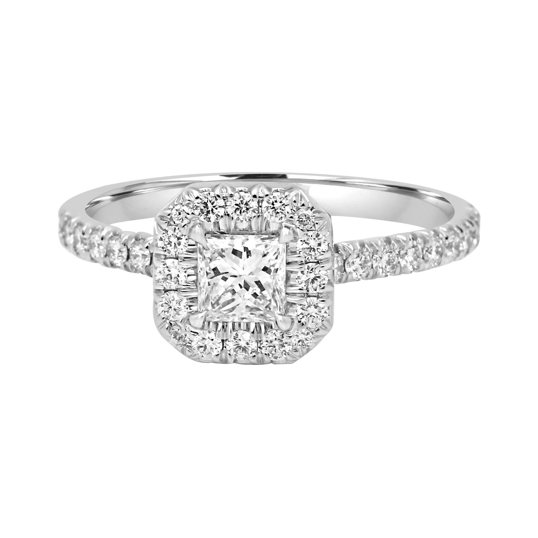 GIA Certified Princess Diamond Halo 0.93 Carat White Gold Engagement Bridal Ring