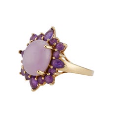 GIA Certified Purple Jadeite Jade Garnet Halo Gold Engagement Ring