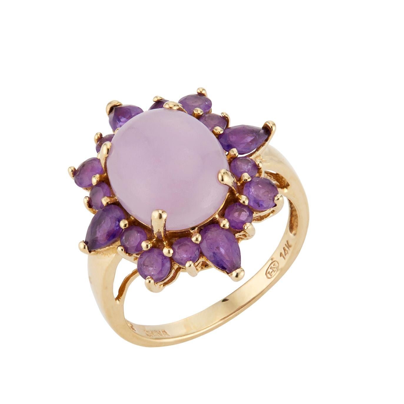 Women's GIA Certified Purple Jadeite Jade Garnet Halo Gold Engagement Ring  For Sale