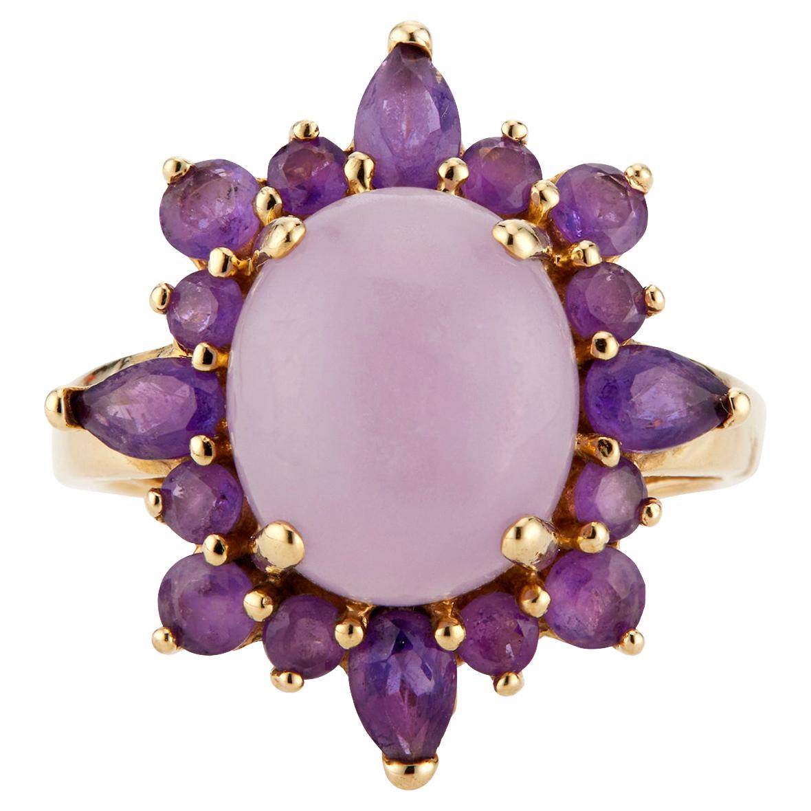 GIA Certified Purple Jadeite Jade Garnet Halo Gold Engagement Ring  For Sale