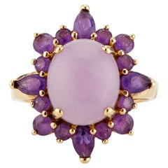 Antique GIA Certified Purple Jadeite Jade Garnet Halo Gold Engagement Ring 