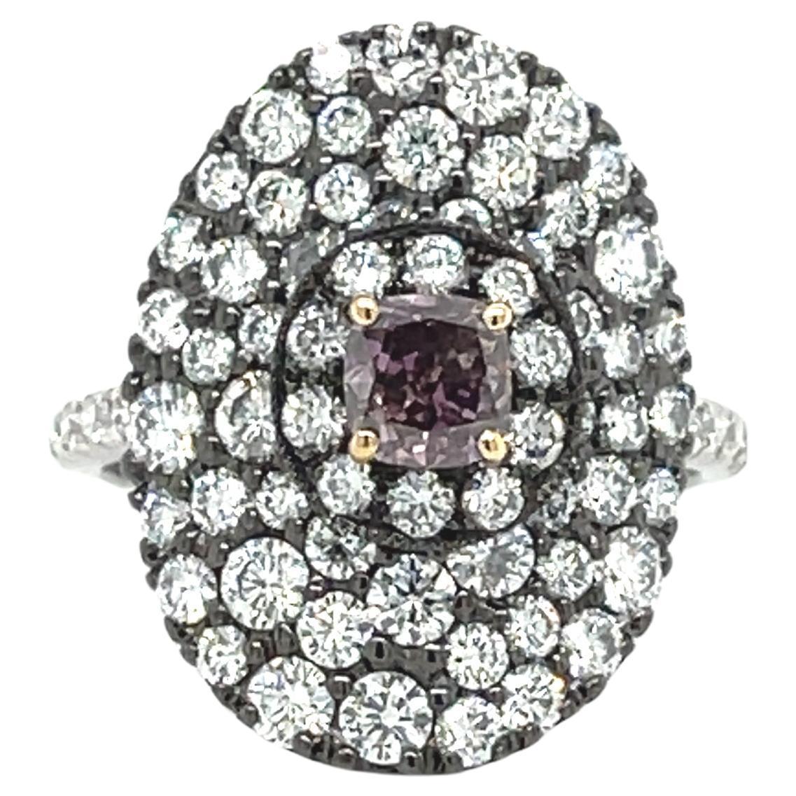 GIA Certified Purple-Pink Cushion Cut 0.50 Carat Diamond Ring in 18K Gold For Sale