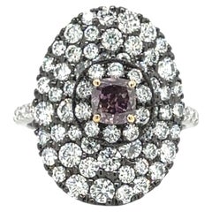 Bague en or 18 carats certifiée GIA et ornée d'un diamant rose pourpre de 0,50 carat à taille coussin