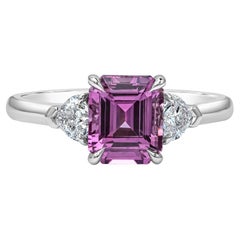 GIA Certified Purple Pink Sapphire and Diamond Three-Stone Engagement Ring