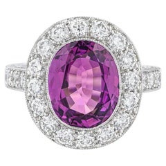 GIA Certified Purple Sapphire and Diamond Engagement Ring in Platinum