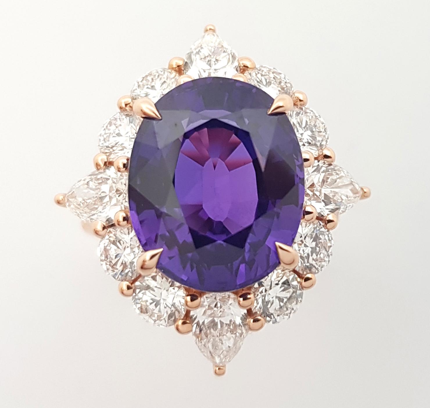 GIA Certified Purple Sapphire with Diamond Ring set in 18K Rose Gold Settings For Sale 4