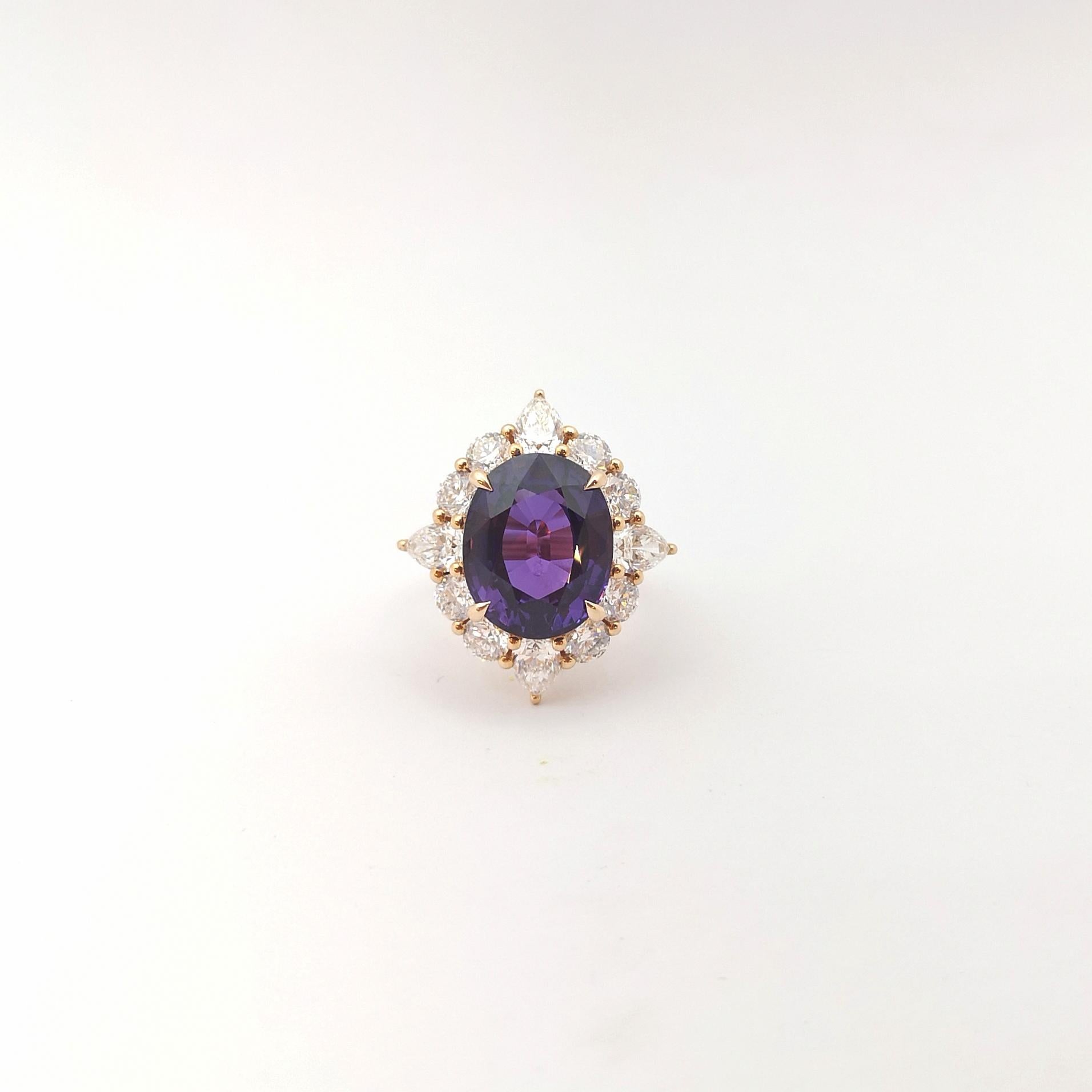 GIA Certified Purple Sapphire with Diamond Ring set in 18K Rose Gold Settings For Sale 5
