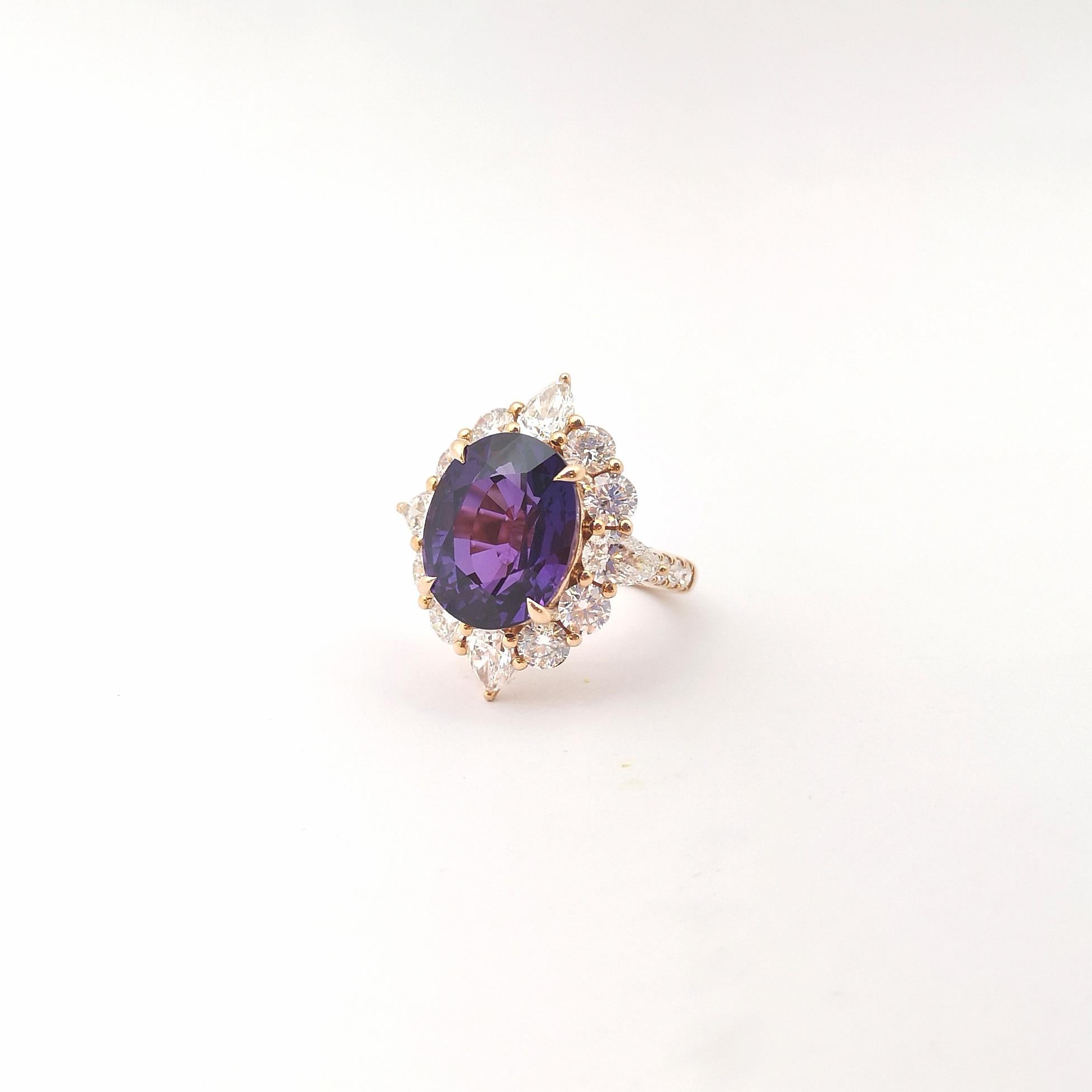 GIA Certified Purple Sapphire with Diamond Ring set in 18K Rose Gold Settings For Sale 6
