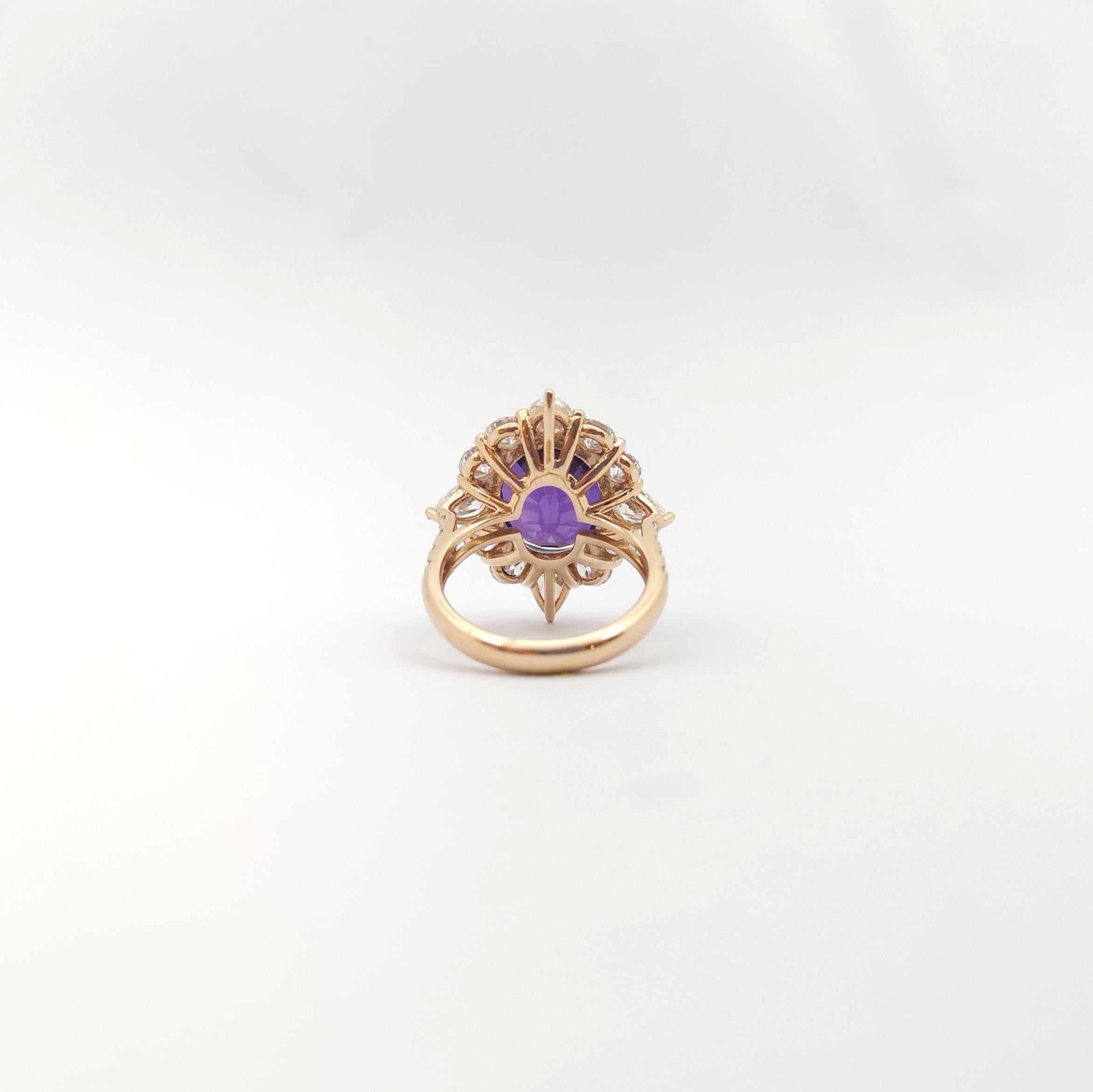 GIA Certified Purple Sapphire with Diamond Ring set in 18K Rose Gold Settings For Sale 7