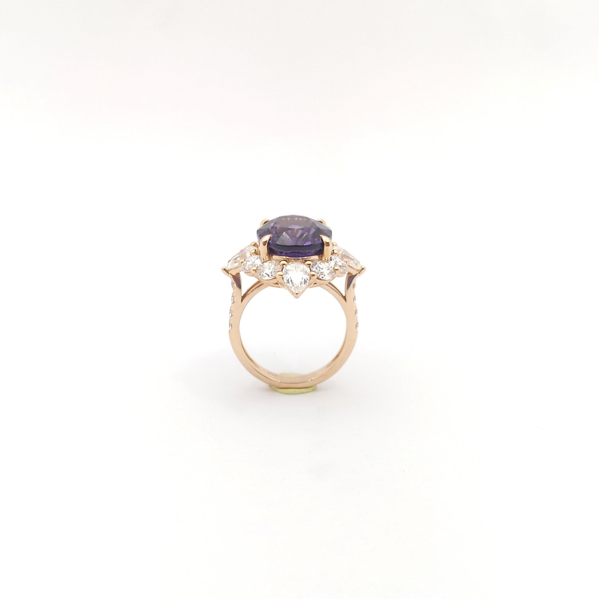 GIA Certified Purple Sapphire with Diamond Ring set in 18K Rose Gold Settings For Sale 8