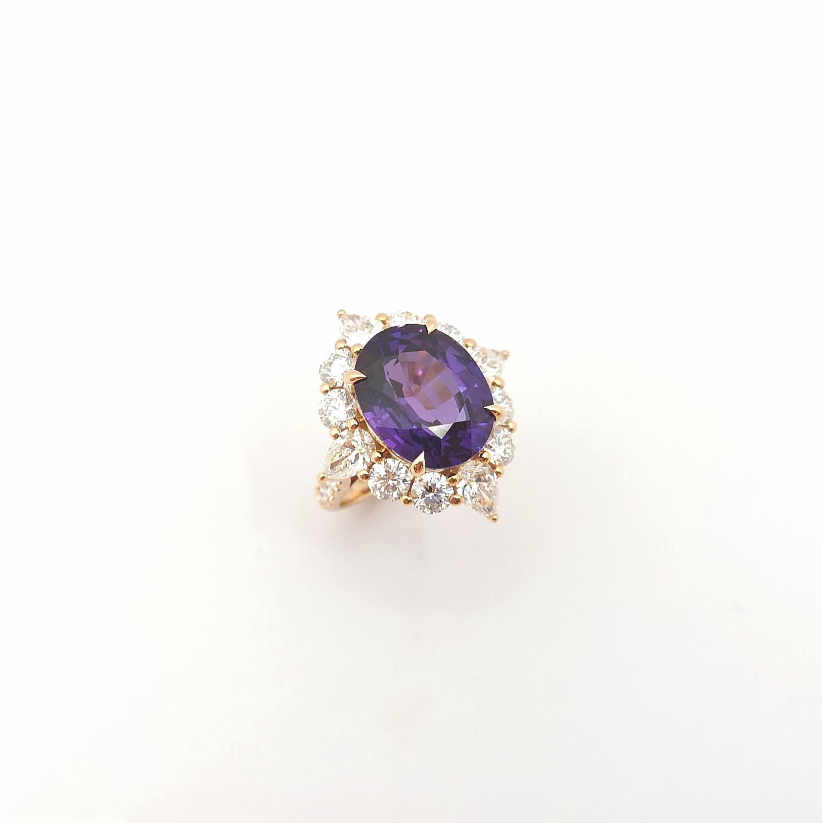GIA Certified Purple Sapphire with Diamond Ring set in 18K Rose Gold Settings For Sale 9