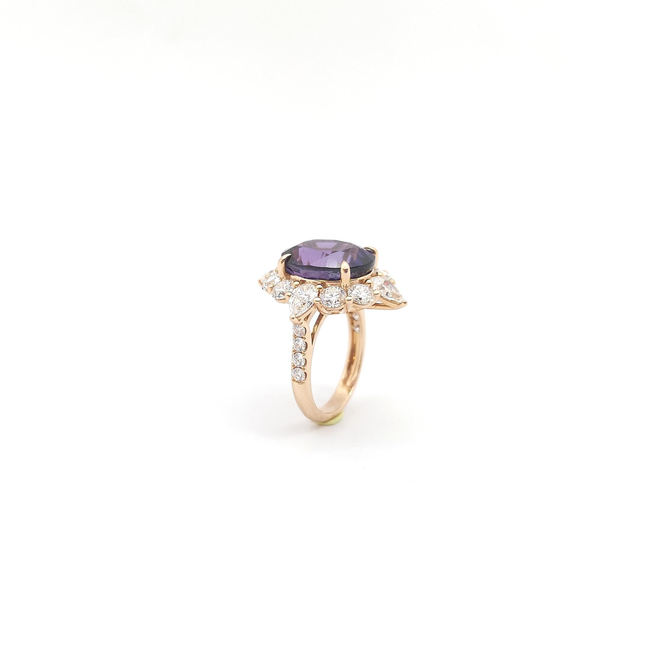 GIA Certified Purple Sapphire with Diamond Ring set in 18K Rose Gold Settings For Sale 10