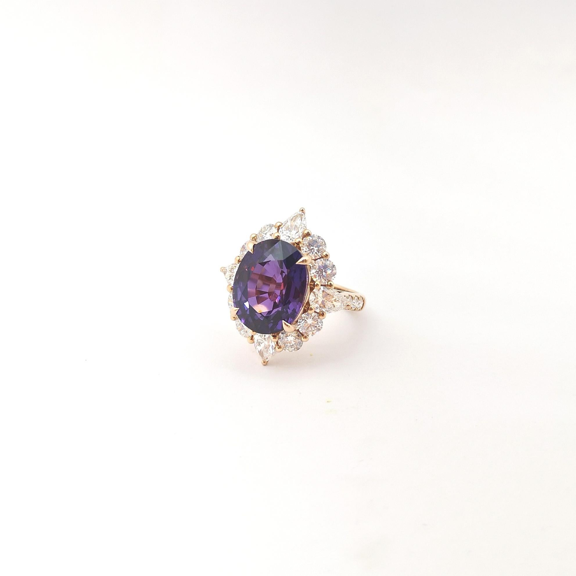 GIA Certified Purple Sapphire with Diamond Ring set in 18K Rose Gold Settings For Sale 11