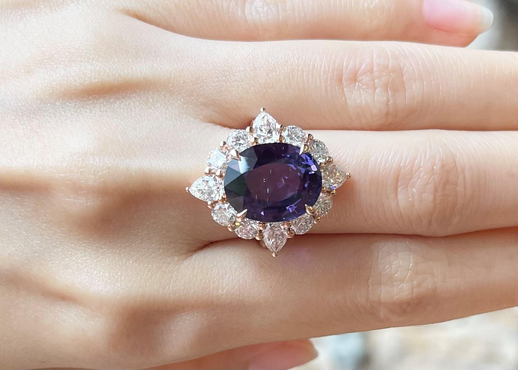 Purple Sapphire 12.17 carats with Diamond 3.57 carats Ring set in 18K Rose Gold Settings

Width:  2.2 cm 
Length: 2.5 cm
Ring Size: 54
Total Weight: 9.54 grams

