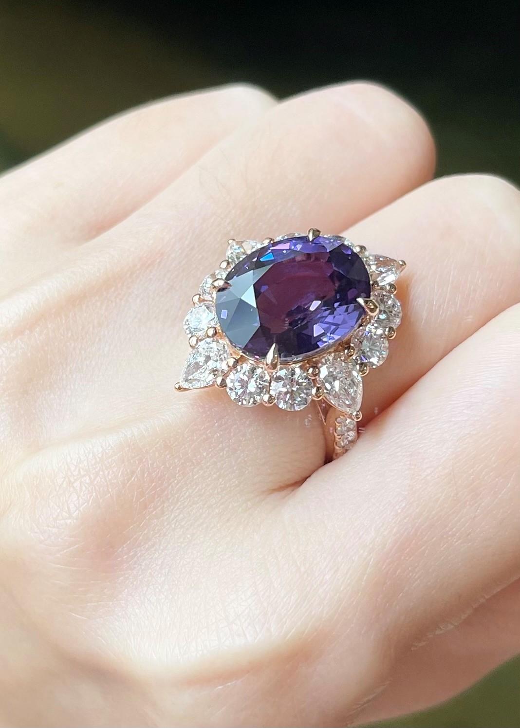 Women's GIA Certified Purple Sapphire with Diamond Ring set in 18K Rose Gold Settings For Sale