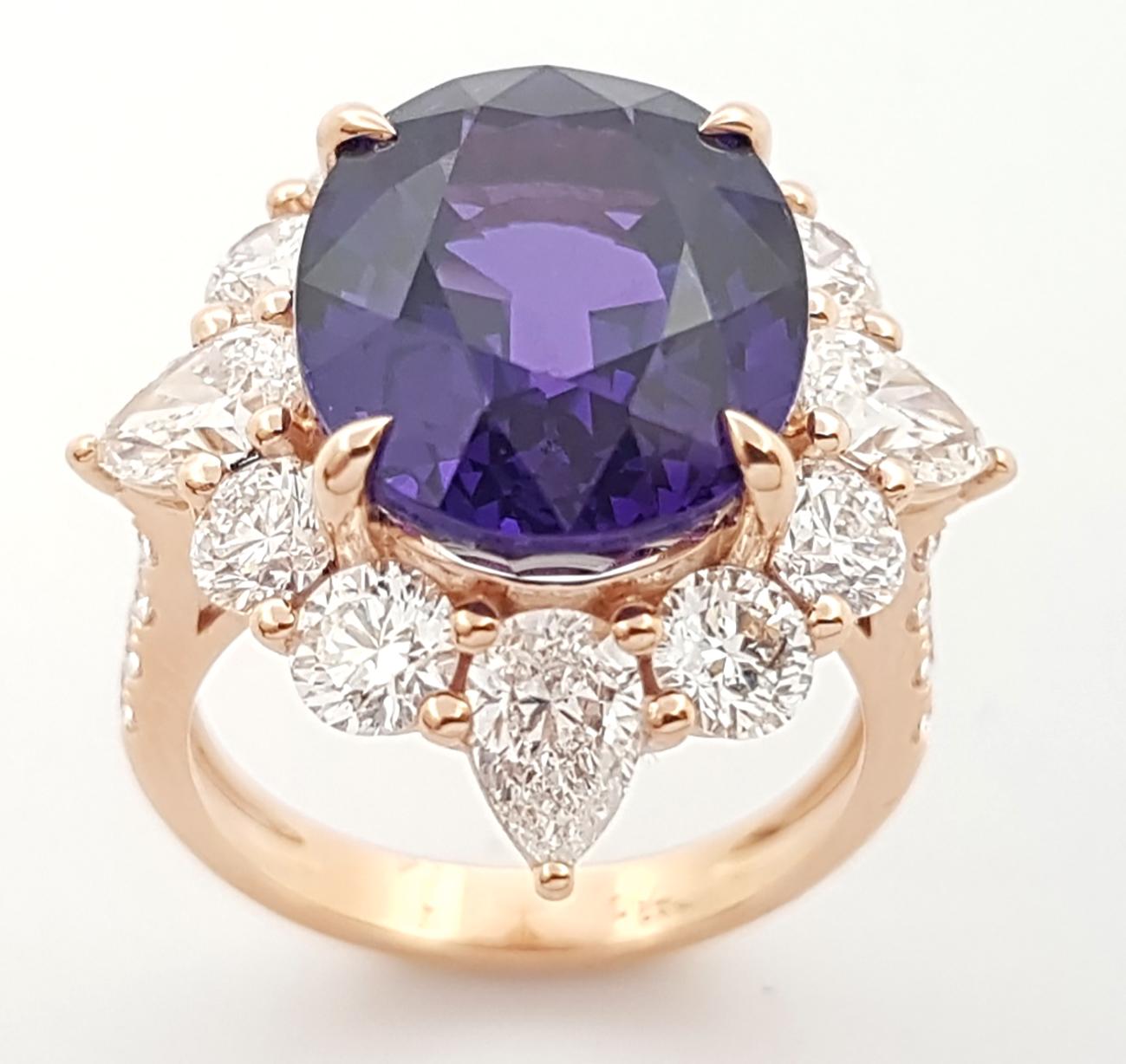 GIA Certified Purple Sapphire with Diamond Ring set in 18K Rose Gold Settings For Sale 2