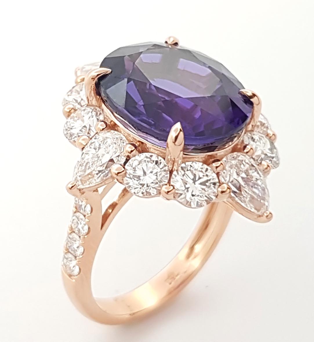 GIA Certified Purple Sapphire with Diamond Ring set in 18K Rose Gold Settings For Sale 3