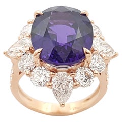 GIA Certified Purple Sapphire with Diamond Ring set in 18K Rose Gold Settings