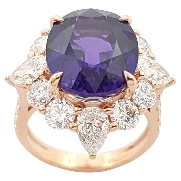 GIA Certified Purple Sapphire with Diamond Ring set in 18K Rose