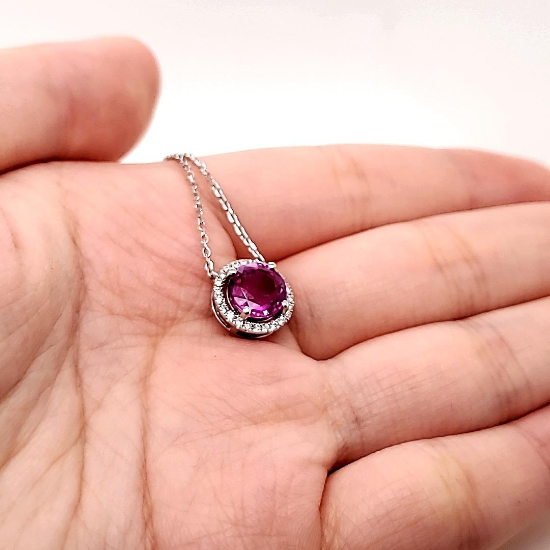 GIA Certified Purplish Pink Sapphire Pendant with Diamonds For Sale 1