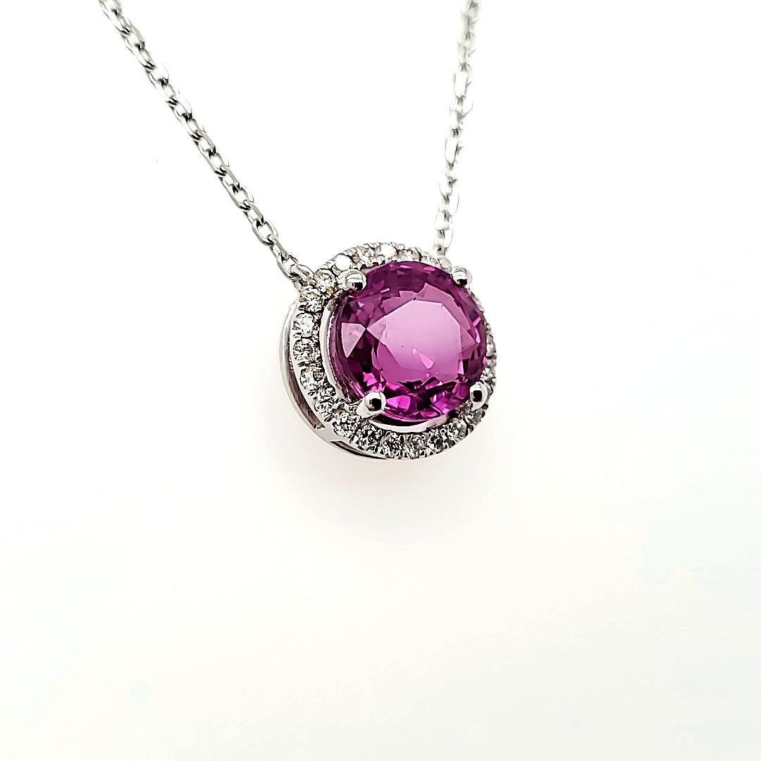 Oval Cut GIA Certified Purplish Pink Sapphire Pendant with Diamonds For Sale