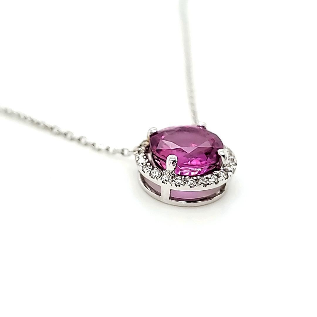 Women's GIA Certified Purplish Pink Sapphire Pendant with Diamonds For Sale
