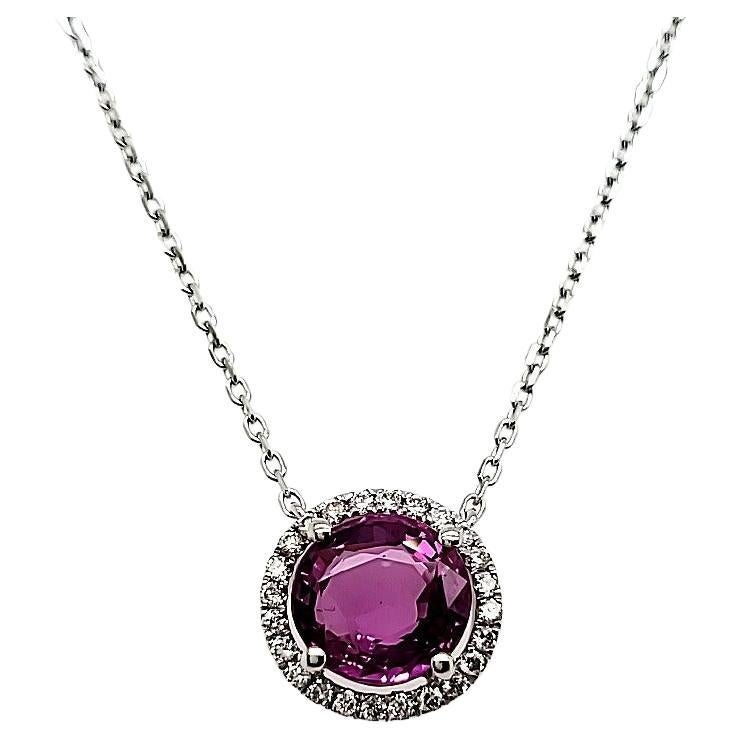 GIA Certified Purplish Pink Sapphire Pendant with Diamonds For Sale