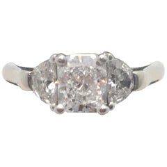 GIA Certified Radiant Cut Diamond 1.22 Carat with Half Moon Side Diamonds