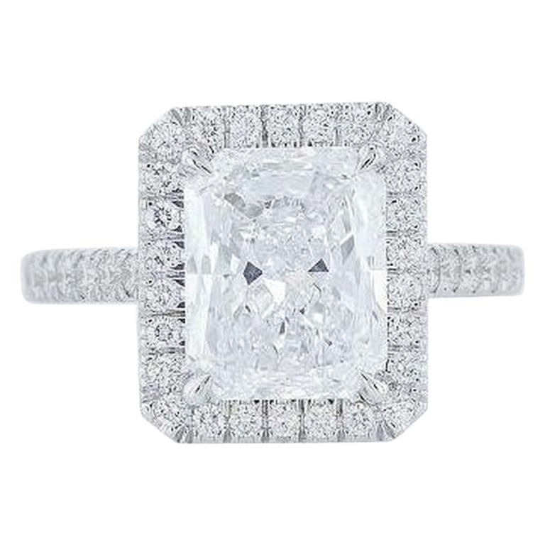 Bague de fiançailles en or blanc 18 carats avec diamant taille radiant certifié GIA