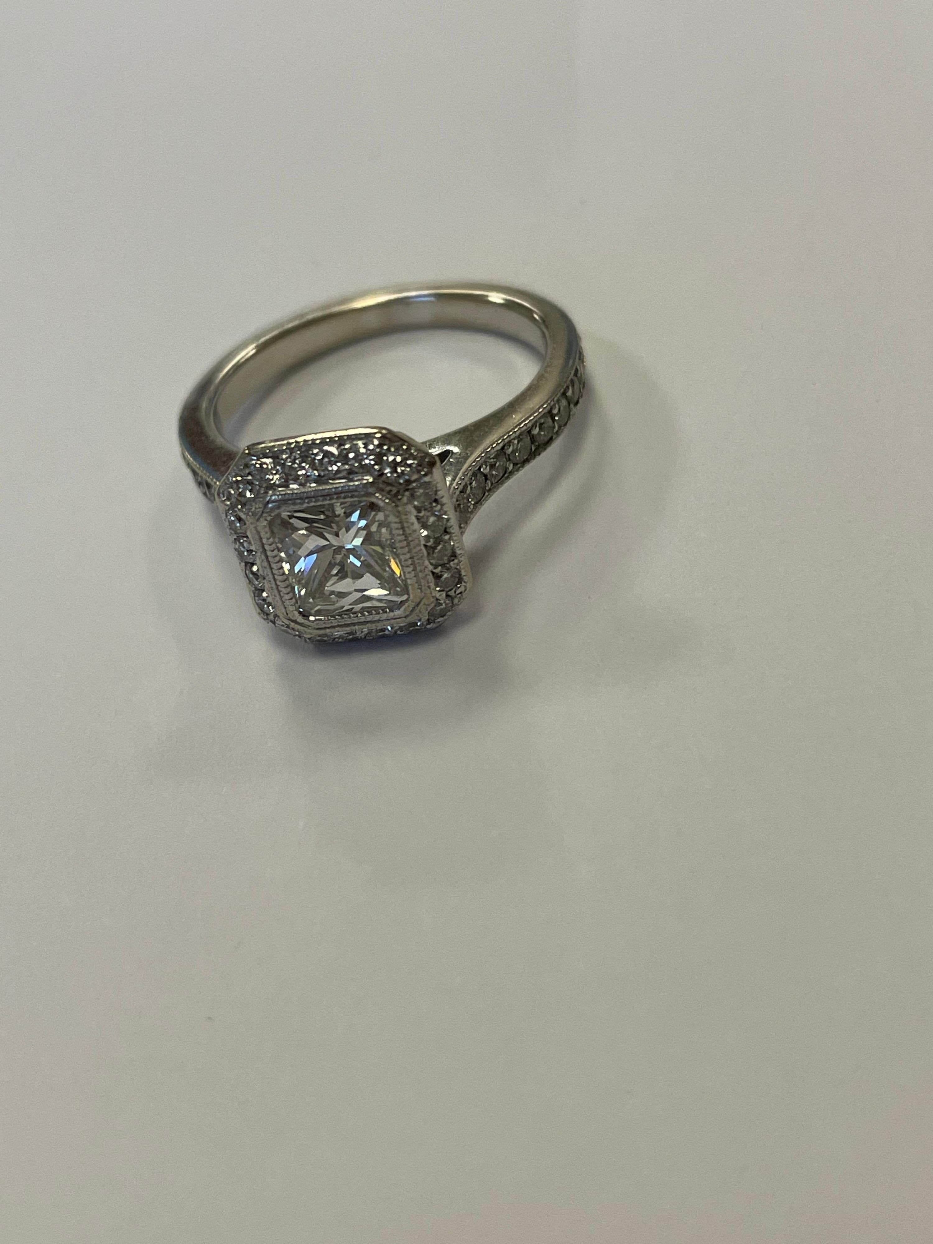GIA Certified Radiant Cut Diamond Set in 18 Karat White Gold Halo Mounting In New Condition For Sale In Chicago, IL