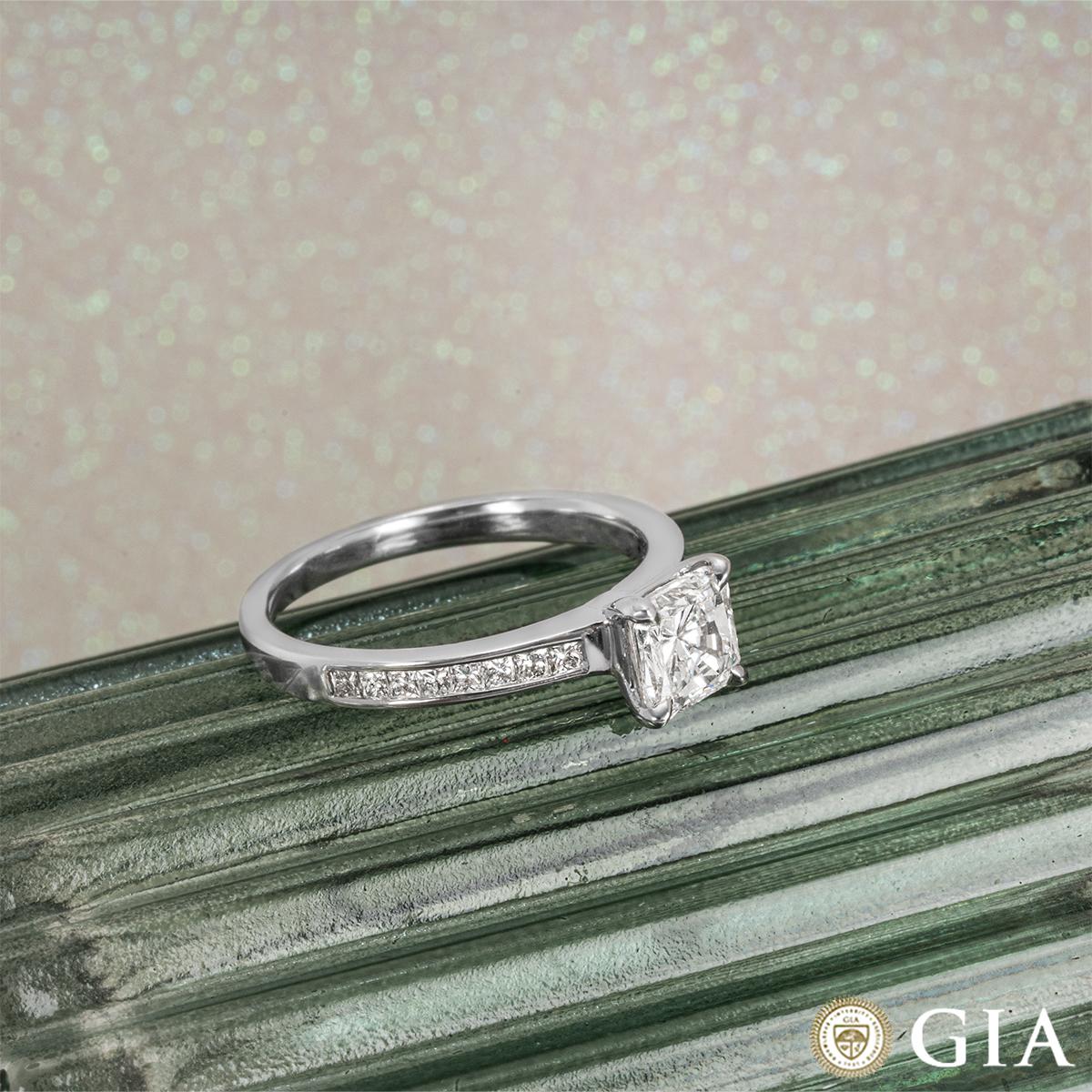 Women's GIA Certified Radiant Cut Diamond Solitaire Engagement Ring 1.10 Carat D/VVS2 For Sale