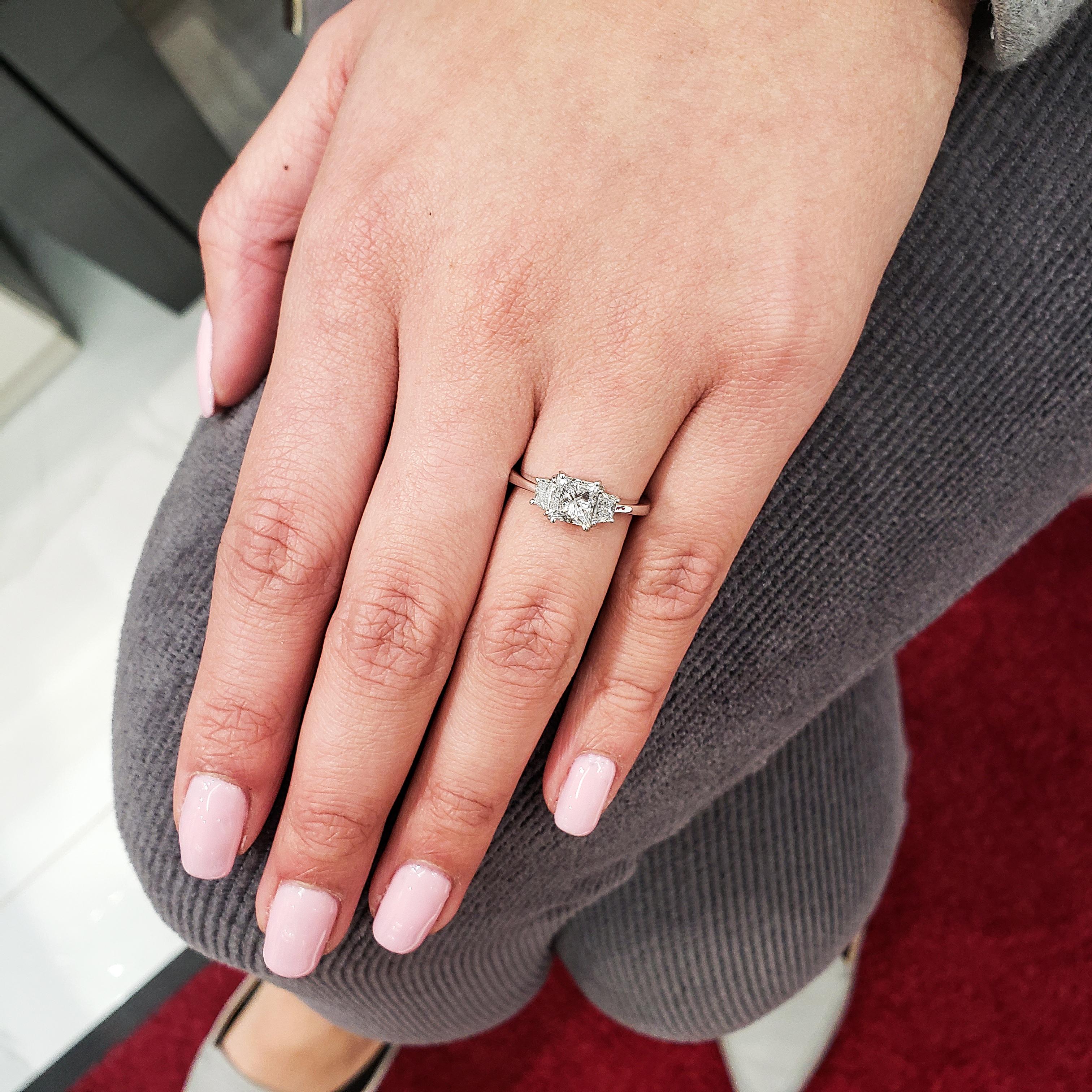 Women's Roman Malakov GIA Certified Radiant Cut Diamond Three-Stone Engagement Ring For Sale