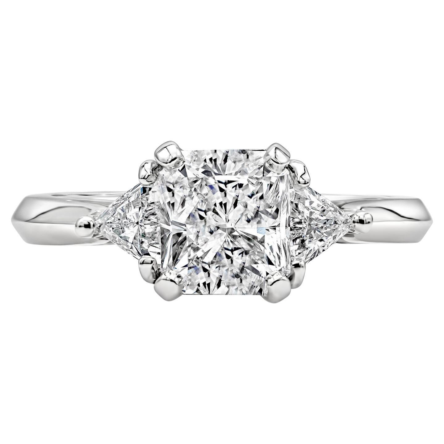 GIA Certified 1.50 Carats Radiant Cut Diamond Three-Stone Engagement Ring