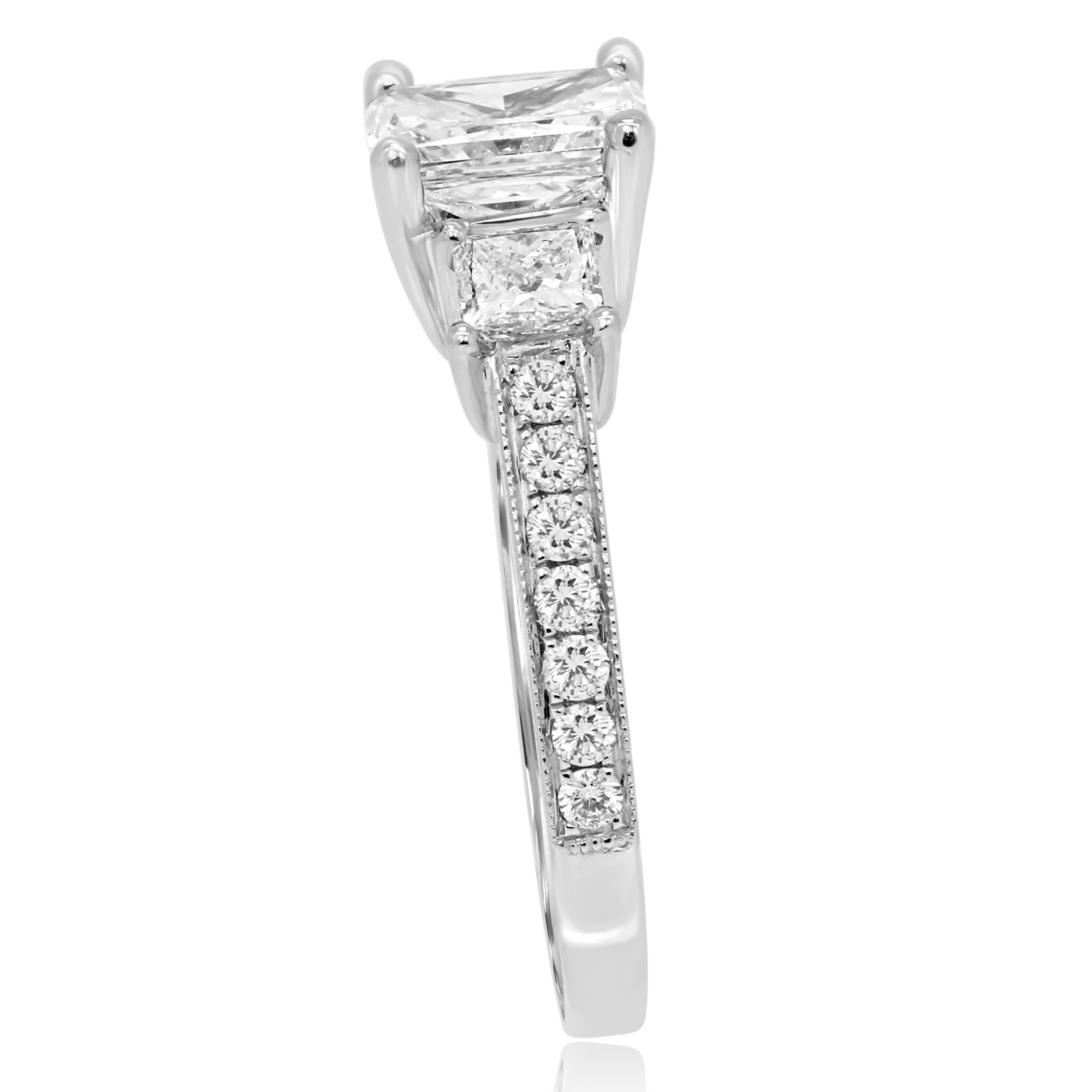 Modern GIA Certified Radiant Cut Diamond Three-Stone Gold Bridal Engagement Ring