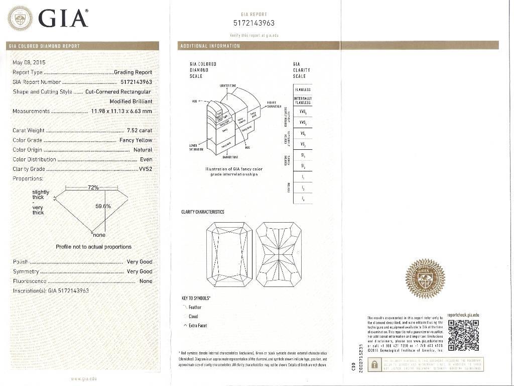 GIA-zertifizierter gelber Diamantring mit Radiant-Schliff und VVS2 Reinheit (Radiantschliff) im Angebot
