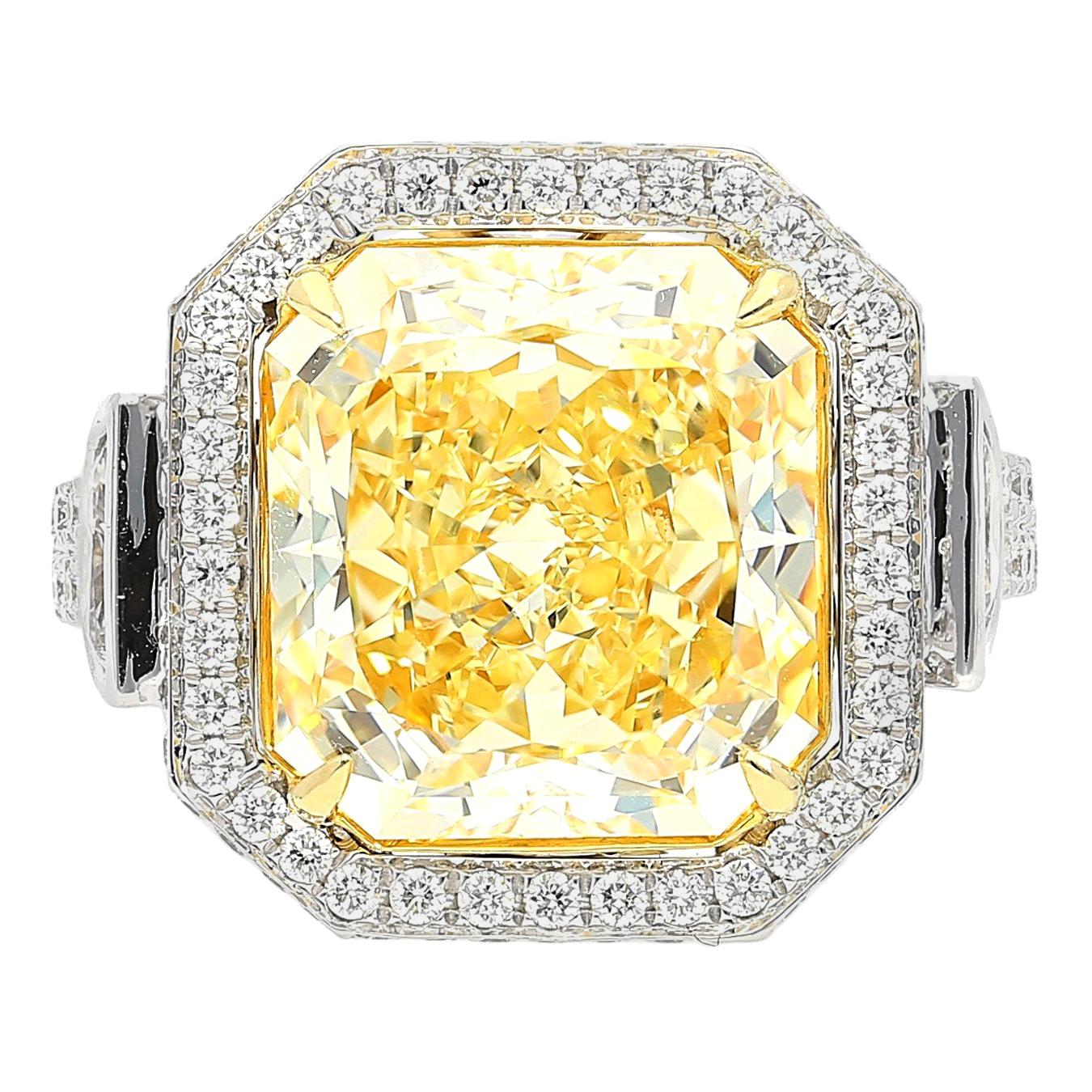 GIA Certified Radiant-Cut VVS2 Clarity Fancy Yellow Diamond Ring