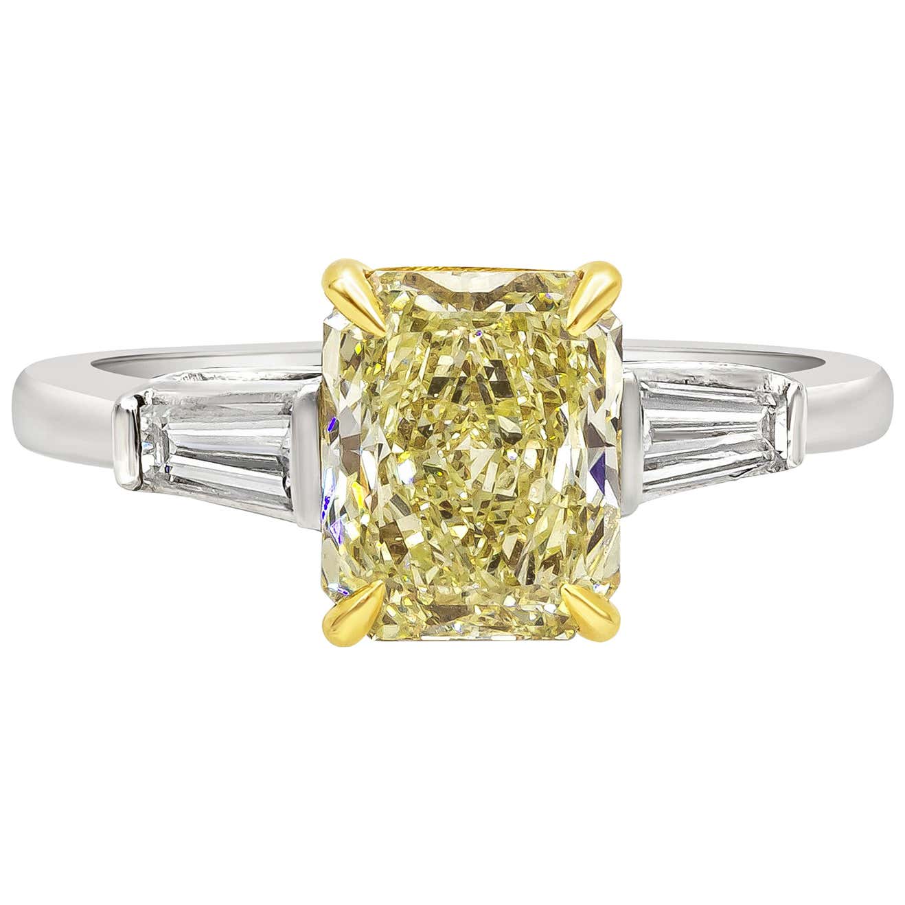 GIA Certified Radiant Cut Yellow Diamond Three-Stone Engagement Ring ...