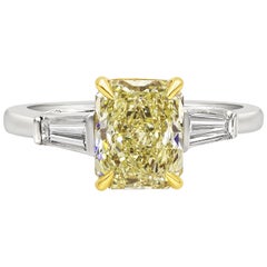 GIA Certified Radiant Cut Yellow Diamond Three-Stone Engagement Ring