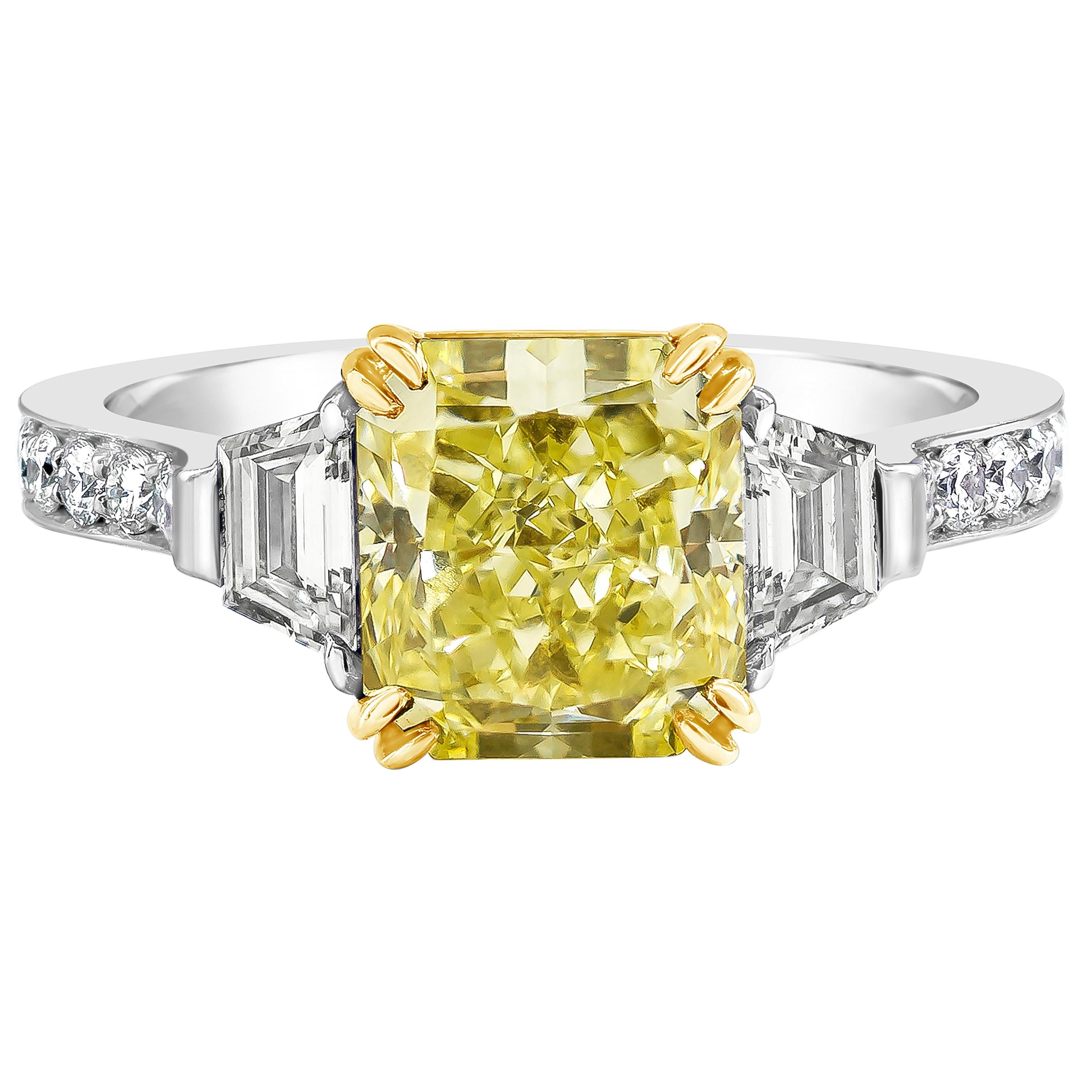 Roman Malakov GIA Certified Yellow Diamond Three-Stone Engagement Ring