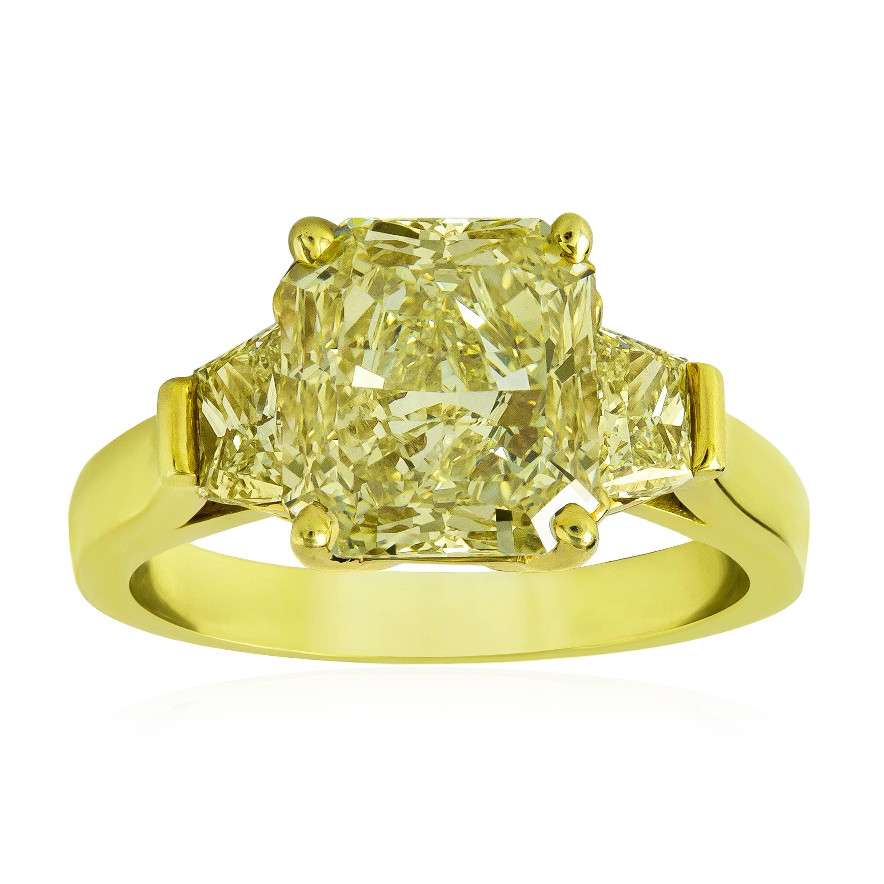 Roman Malakov, Radiant Cut Yellow Diamond Three-Stone Engagement Ring