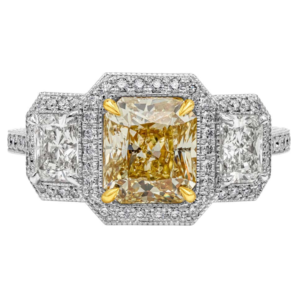 GIA Certified 10 Carat Radiant Cut Yellow Diamond Three-Stone ...