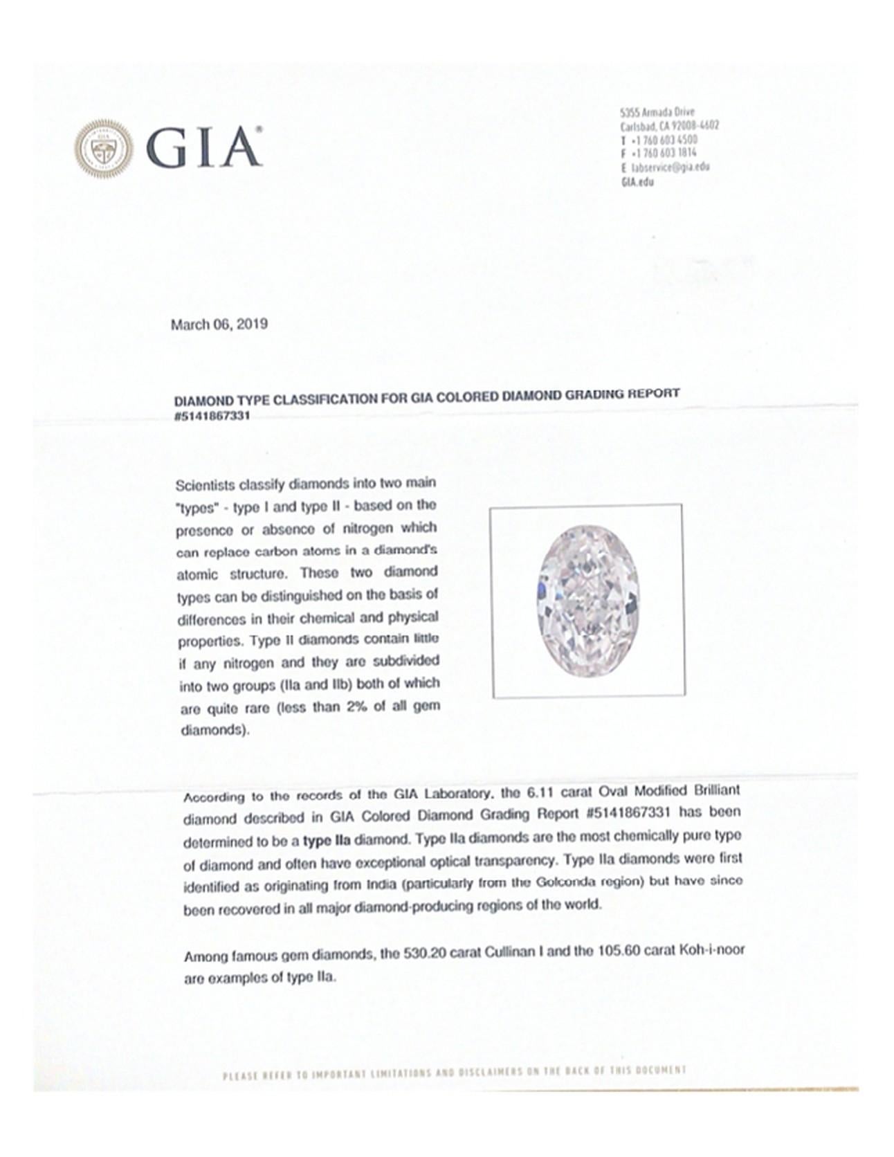 GIA-zertifizierter, seltener und großer ovaler Fancy Pink-Diamantring mit 6,11 Karat im Zustand „Neu“ im Angebot in Calabasas, CA