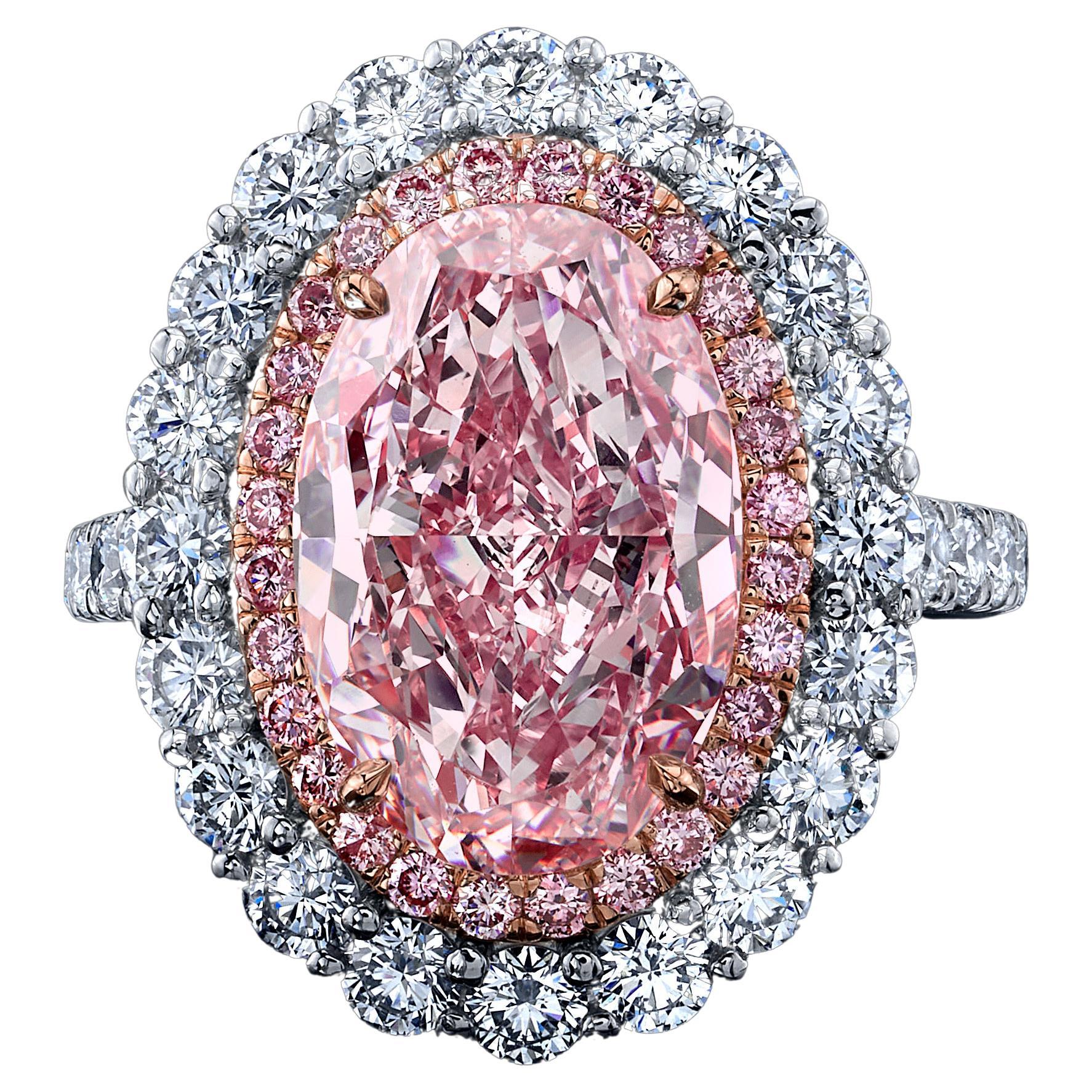 GIA-zertifizierter, seltener und großer ovaler Fancy Pink-Diamantring mit 6,11 Karat im Angebot